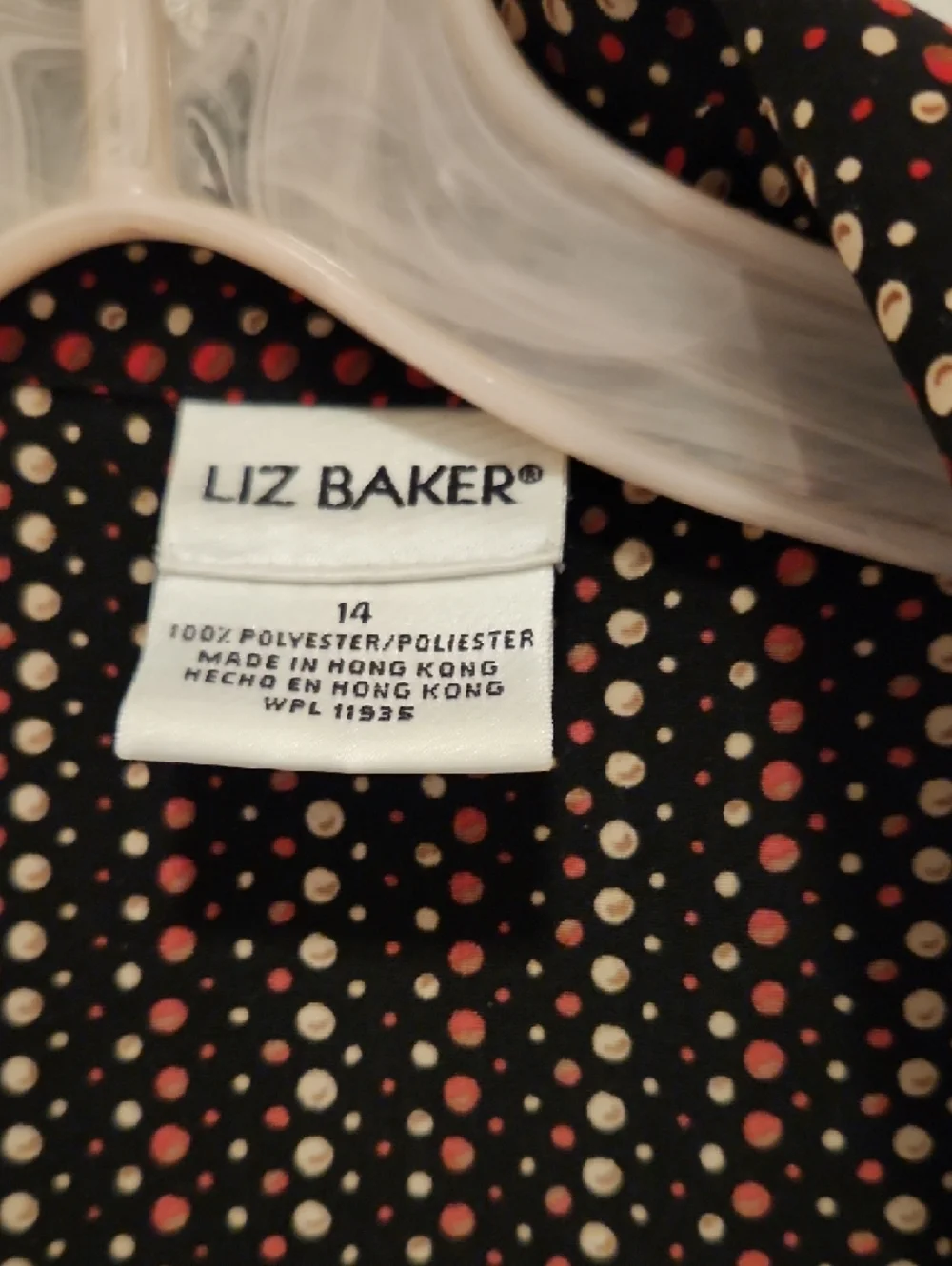 Vintage Liz Baker Black Blouse with Red and Cream Polka Dots Size 14